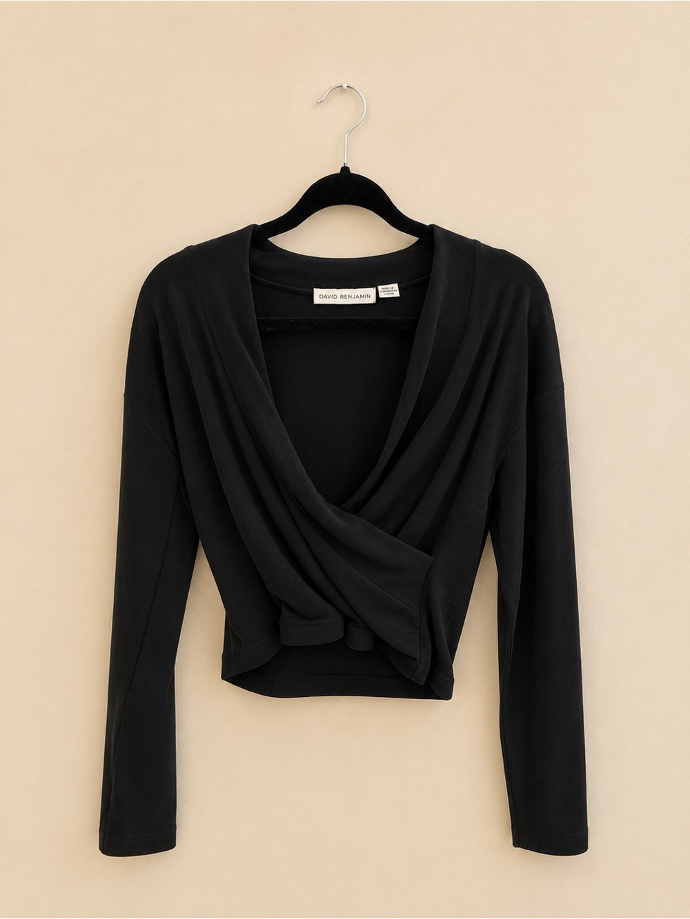 David Benjamin Black Draped Crossover Long Sleeve Top